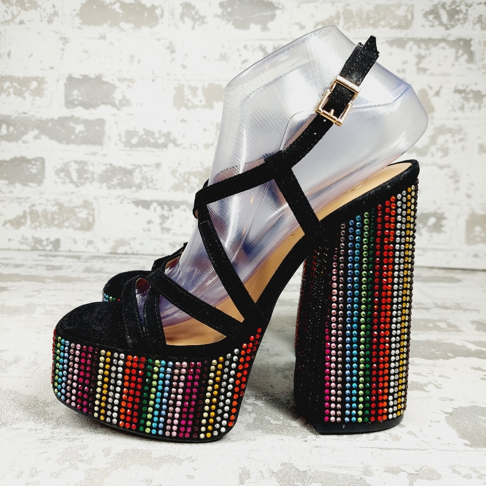 Jessica Simpson Black Multicolor Platform Sandals